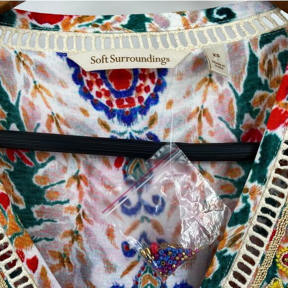 Soft Surroundings Ipanema Maxi Dress Embroidered Cover Up Colorful NEW Womens XS - Picture 6 of 10